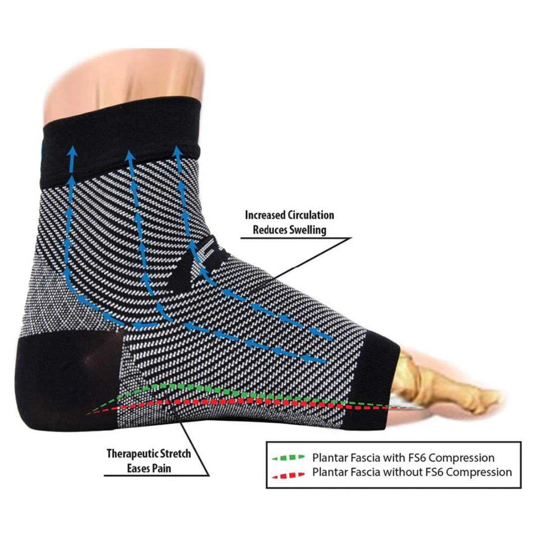 Side View of OS1st FS6 Performance Foot Sleeve in black – featuring targeted compression zones for improved circulation, breathable moisture-wicking fabric, and a seamless design for all-day comfort and support.