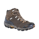 Side View of Men’s Oboz Bridger Mid Waterproof Hiking Boot in Sudan Brown – featuring a rugged nubuck leather upper with B-DRY waterproof membrane, supportive mid-cut design, granite peak-inspired outsole for superior traction, and protective toe and heel overlays for durability on rough trails.