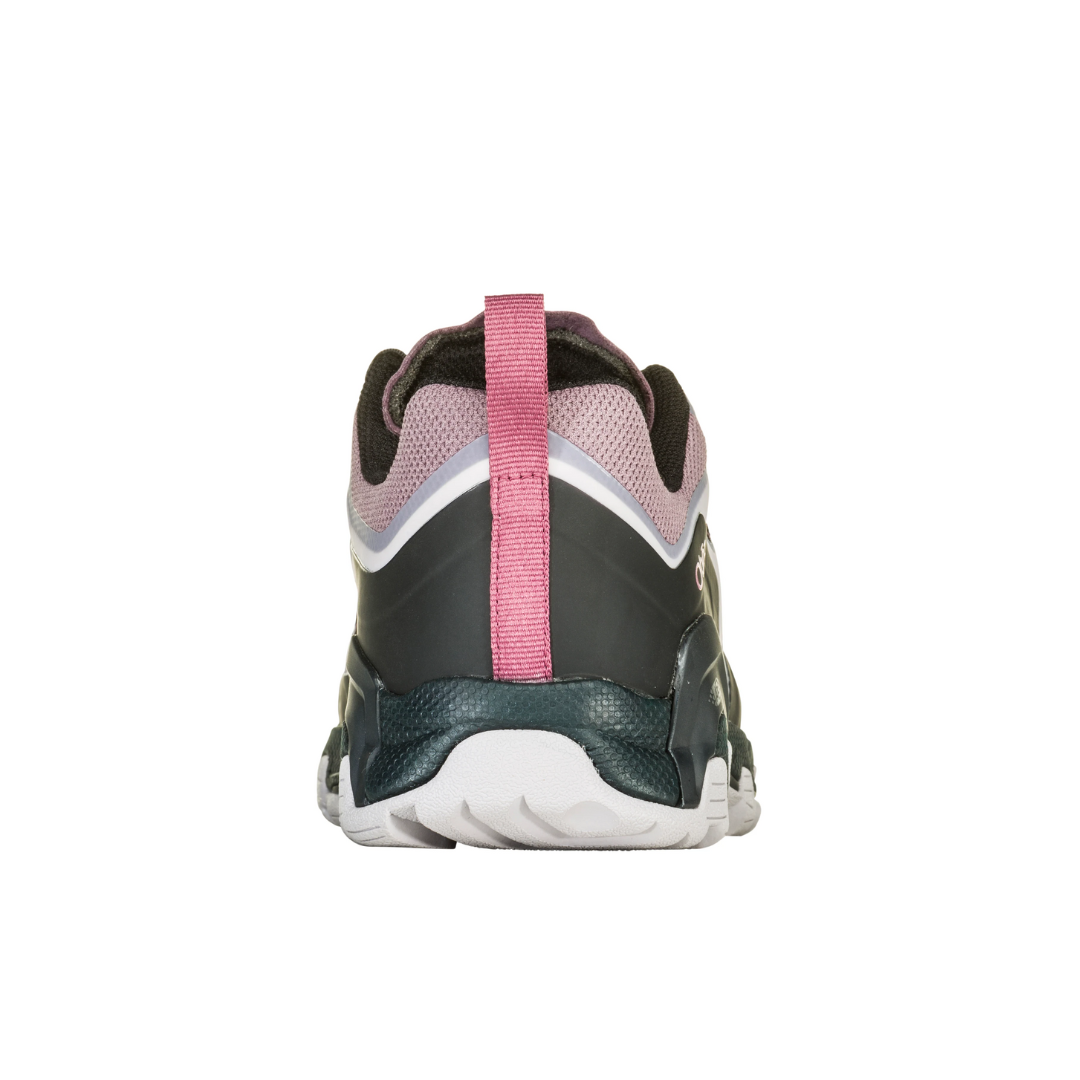 Back view of Oboz Women's Arete Low in Blush – featuring a supportive heel counter, pull-tab for easy on/off, and a low-cut design for enhanced mobility and ankle freedom on the trail.
