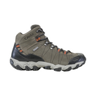 Side View of Men’s Oboz Bridger Mid Waterproof Hiking Boot in Raven – featuring a mid-height cut for ankle protection, reinforced toe cap for rocky trails, and dual-density EVA midsole for shock absorption and comfort on long hikes.

