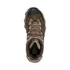 Top View of Women’s Oboz Bridger Mid Waterproof Hiking Boot in Walnut – featuring a nubuck leather upper with abrasion-resistant panels, waterproof and breathable B-Dry membrane, and cushioned O Fit insole for comfort and support.