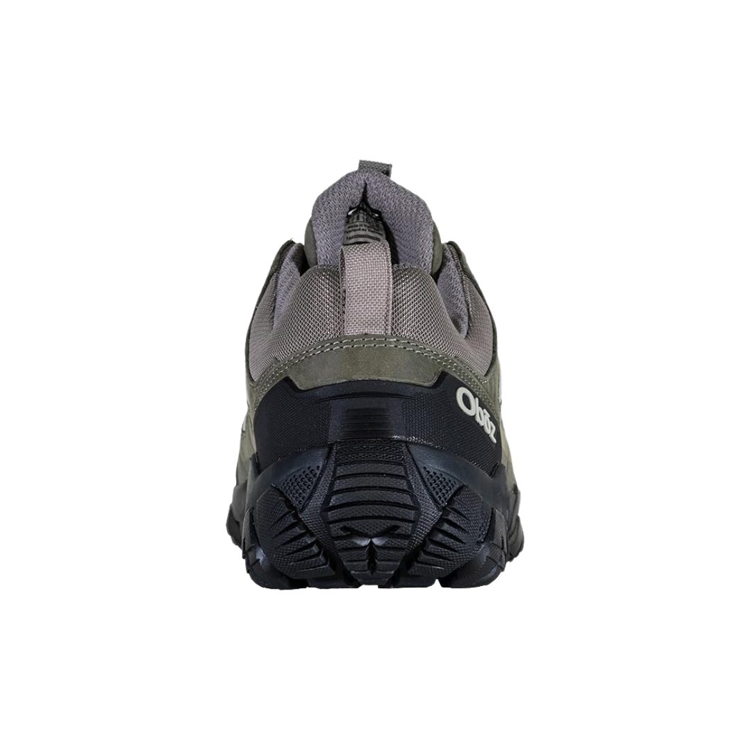 Back view of Women's Sawtooth X hiking shoe in Eucalyptus Green – featuring sturdy heel support, a convenient heel pull-tab, and durable construction designed to enhance stability on rugged trails.