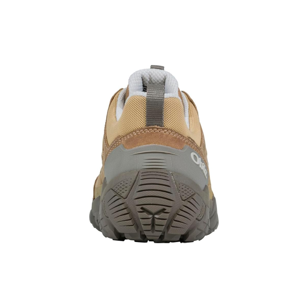 Back view of Women's Oboz Sawtooth X Low WP hiking shoe in Acorn – featuring supportive heel reinforcement, easy-to-use heel pull-loop, and waterproof construction for enhanced stability and comfort.