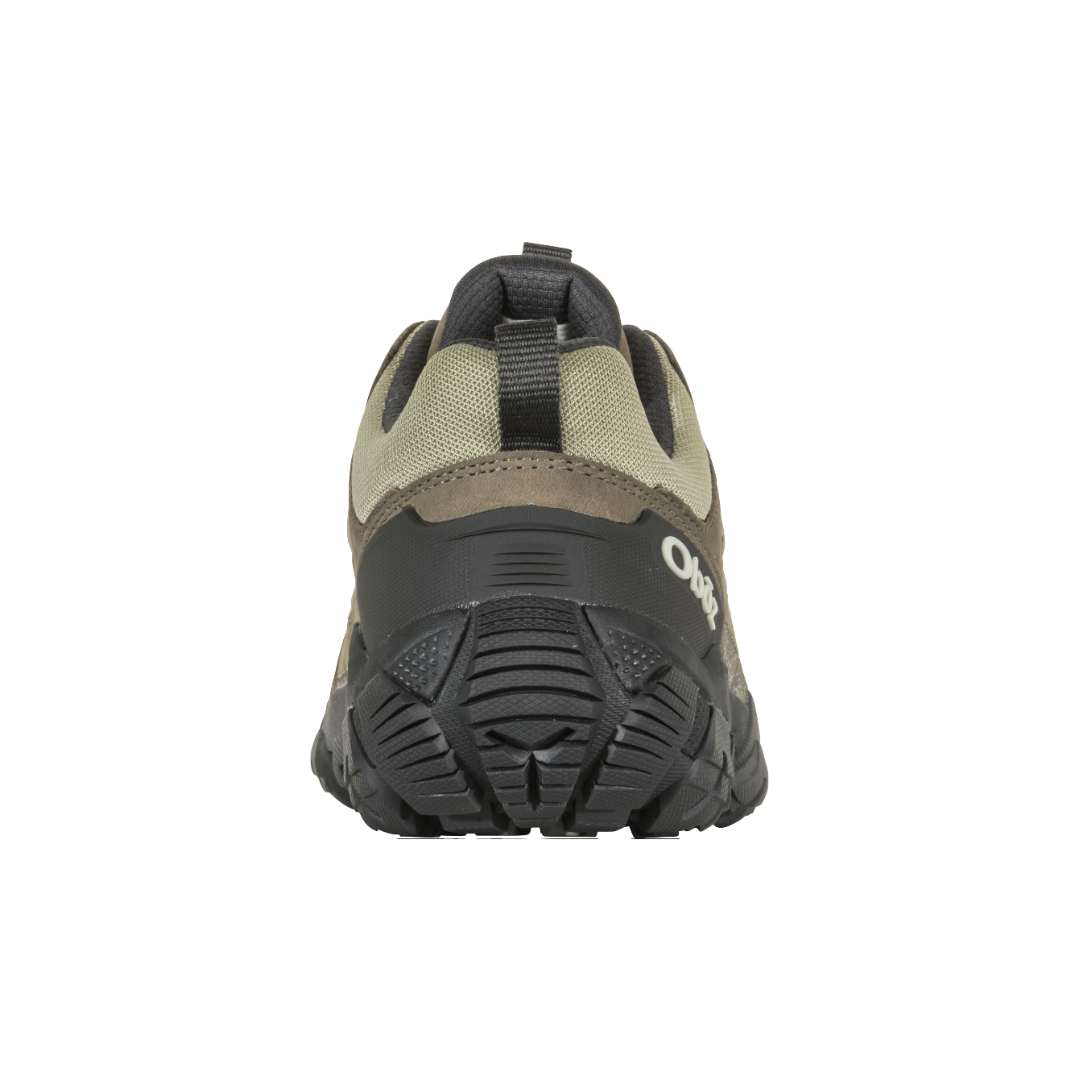 Top View of Women’s Oboz Sawtooth X Low Hiking Shoe in Eucalyptus Green – featuring a breathable mesh and nubuck leather upper, ergonomic lace-up closure with reinforced eyelets, and O Fit insole for contoured support and day-long comfort.
