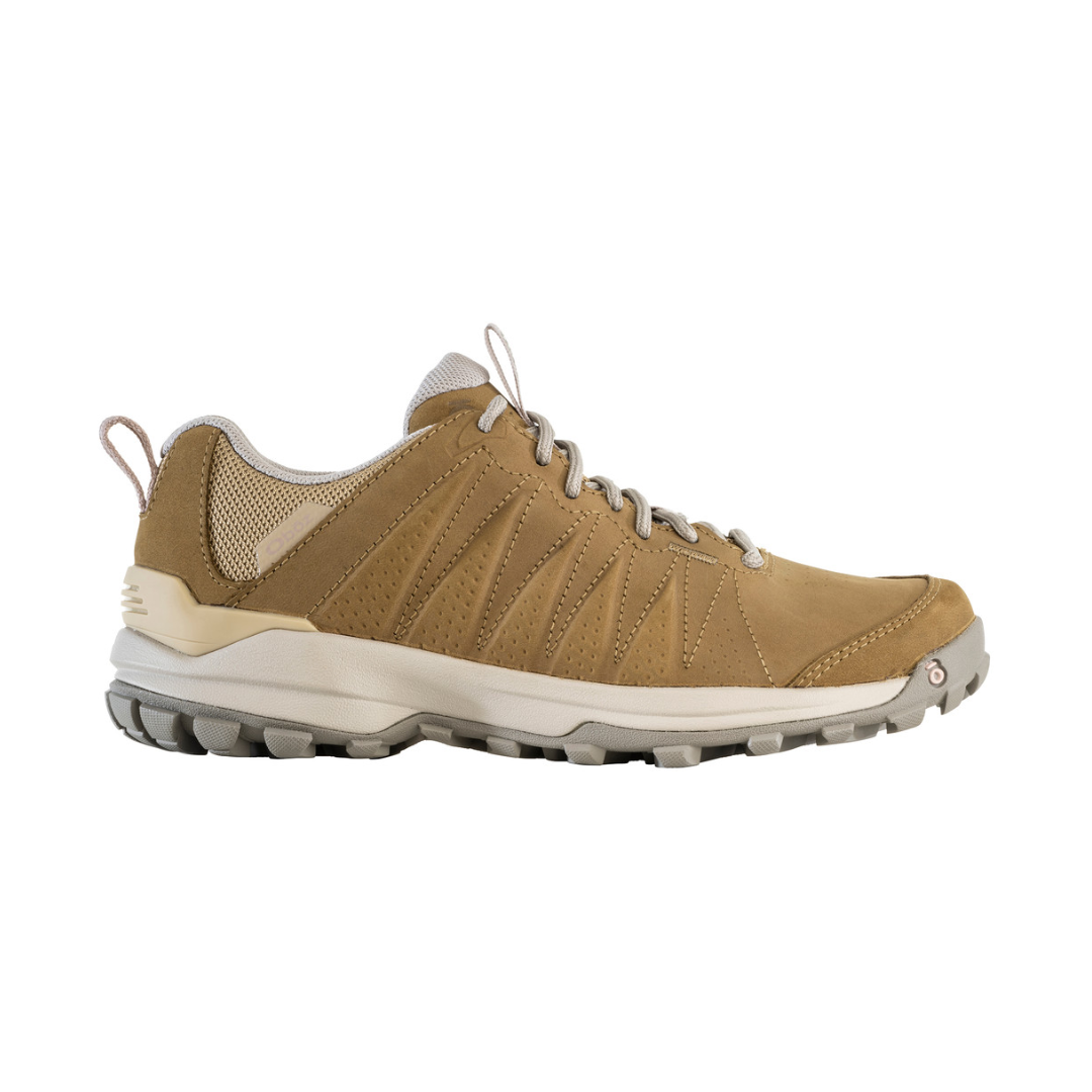 Side view of Women's Sypes Low B-Dry hiking shoe in Acorn – featuring a waterproof B-Dry membrane for protection against moisture, durable nubuck leather and textile upper for versatile trail use, cushioned midsole for comfort, and a rugged outsole designed for excellent traction and stability.