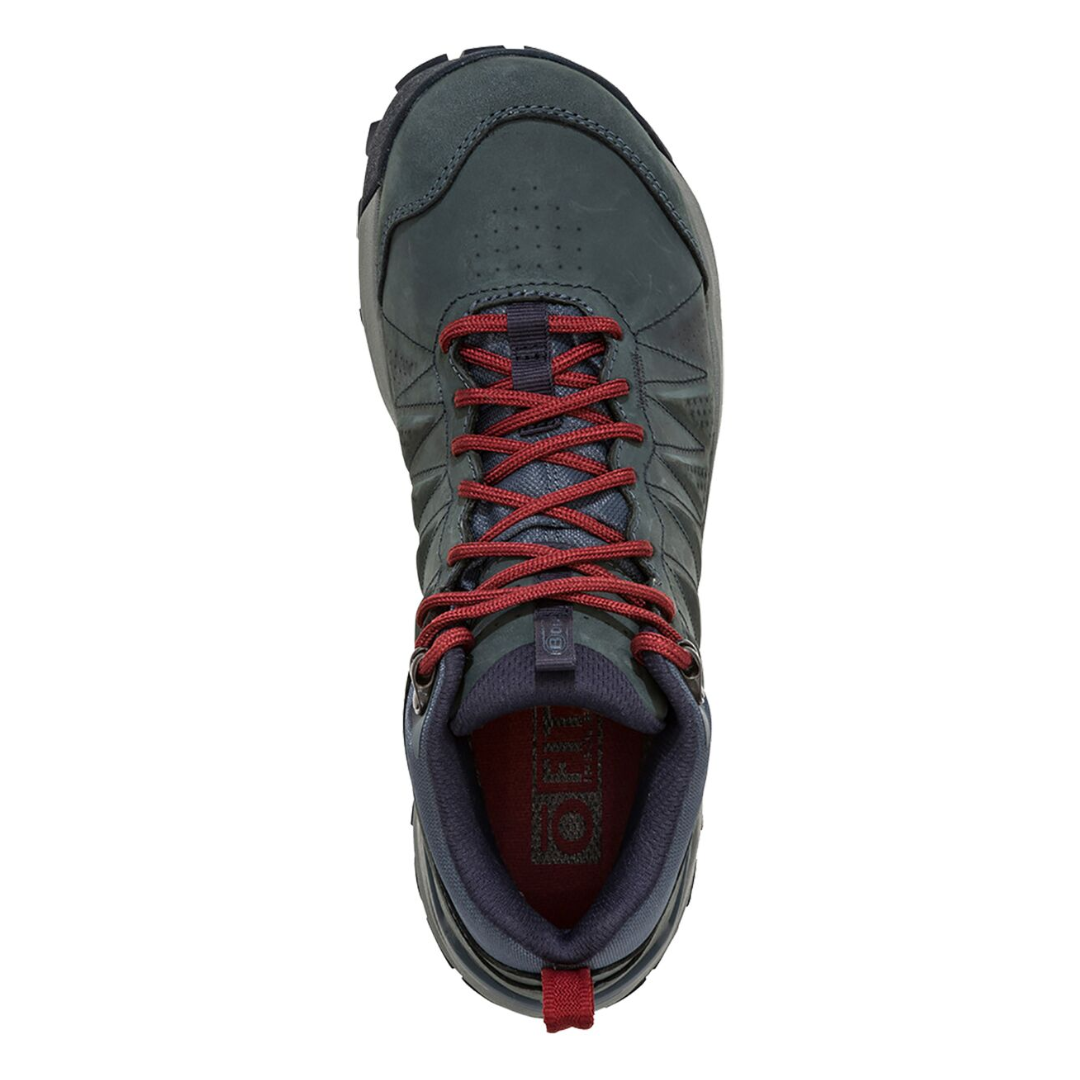 Top view of Women's Sypes Mid WP hiking boot in Slate – featuring a padded tongue and collar, breathable moisture-wicking lining, and an adjustable lacing system for a secure, customized fit.