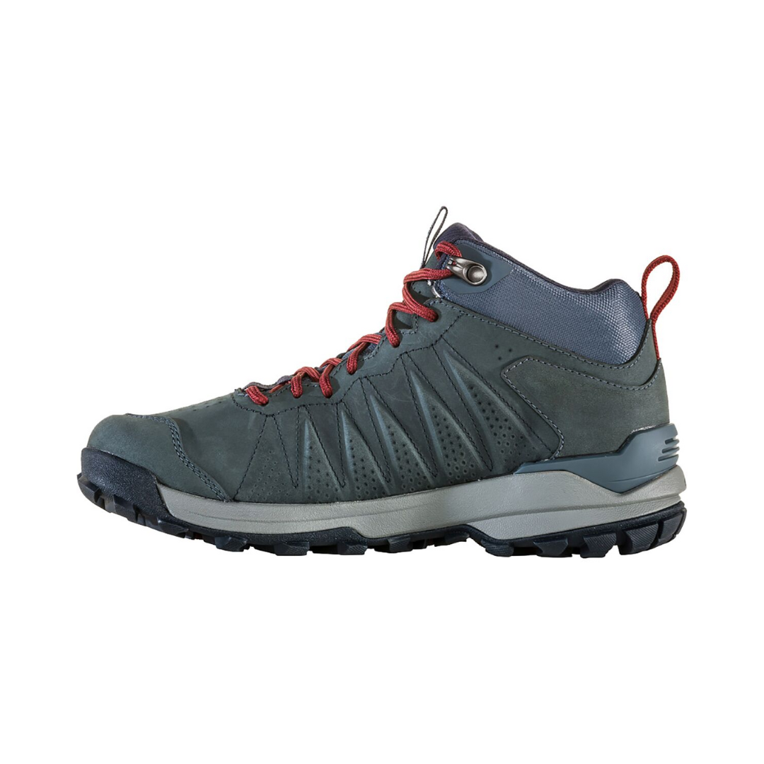 Side view of Women's Sypes Mid WP hiking boot in Slate – featuring waterproof nubuck leather and recycled textile upper, supportive mid-height collar, cushioned midsole, and a versatile outsole designed for trail and everyday wear.
