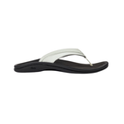 Side View of Women’s Olukai Ohana sandal in white and black – featuring a lightweight EVA midsole, water-resistant construction, and non-marking rubber outsole with enhanced traction.
