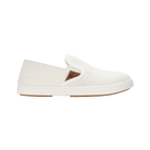 Side View of Women’s Olukai Pehuea in bright white/bright white – featuring a breathable mesh upper, collapsible Drop-In Heel®, and a cushioned EVA footbed.