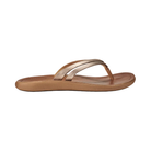 Side View of Women’s Olukai Kapehe Luana sandal in bubbly sahara – featuring a premium leather upper, cushioned footbed for all-day comfort, and a durable rubber outsole for traction.