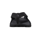 Front view of Men’s Olukai Ohana sandal in Black/Dark Shadow – featuring a water-friendly synthetic upper, anatomical footbed with arch support, grippy outsole, and soft inner lining for comfort in and out of the water.