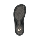 Bottom View of Women’s Olukai Ohana flip-flop sandal in white and black – featuring a durable rubber outsole, coral reef-inspired tread design, and slip-resistant traction for versatile wear.

