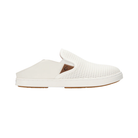 Side View of Women’s Olukai Pehuea slip-on sneaker in bright white – featuring breathable mesh upper, cushioned dual-density footbed, and lightweight rubber outsole for all-day comfort.