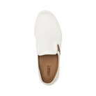 Top View of Women’s Olukai Pehuea slip-on sneaker in bright white – featuring breathable mesh upper, cushioned dual-density footbed, and lightweight rubber outsole for all-day comfort.