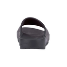 Bottom view of Unisex OOFOS Ooahh Slide Sandal in black – featuring a non-marking OOfoam™ outsole with tread pattern for slip resistance, flex grooves for natural movement, and durable recovery-focused cushioning.