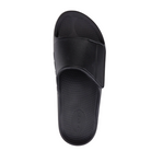 Top view of Men’s OOFOS Ooahh Sport Flex Sandal in matte black – featuring a matte-finish adjustable hook-and-loop strap, wide slide-in opening, contoured footbed with arch support, and smooth, seamless construction for enhanced comfort.