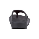 Back view of Women’s OOFOS OOriginal Sandal in black – featuring a gently rounded heel cup, softly raised sidewalls, and a curved design that supports natural foot motion during recovery or casual wear.