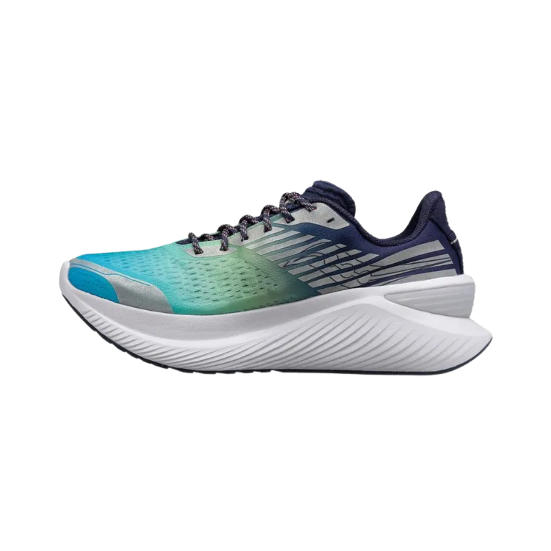 Side View of Women’s Saucony Endorphin Shift 3 Running Shoe in Nightlife Neon – Features include PWRRUN cushioning for soft landings, SPEEDROLL technology for effortless transitions, and lightweight engineered mesh for breathability.