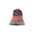 Front view of Women’s Saucony Ride 16 in Soot/Basalt – featuring a molded heel counter for support, padded ankle collar, and reflective heel detailing for visibility in low-light conditions.