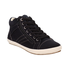 Side view of Women’s Taos Startup in Black – Featuring a sleek leather upper, adjustable strap for a customizable fit, and a cushioned insole for enhanced comfort.