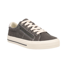 Side view of Women’s Taos Z-Soul in Graphite/Light Grey Distressed – Featuring a leather and suede upper, adjustable straps for a secure fit, and a cushioned footbed for enhanced comfort.