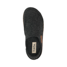 Top View of Men’s Taos Convertawool Shoe in Charcoal – featuring a soft wool upper, removable contoured footbed with arch support, and slip-on convertible design for versatile indoor and outdoor comfort.