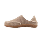 Side View of Women’s Taos Convertawool Shoe in Warm Sand – featuring cozy wool construction, convertible heel for slide-on wear, and cushioned midsole for all-day comfort.