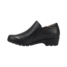 Side View of Women’s Taos Daily Shoe in Black – Features include soft leather construction, arch and metatarsal support, and a side zipper for easy entry.