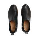 Top View of Women’s Taos Downtown Shoe in Black – featuring a premium leather upper, cushioned and contoured removable footbed for arch support, and a sleek low-top silhouette for versatile city style.