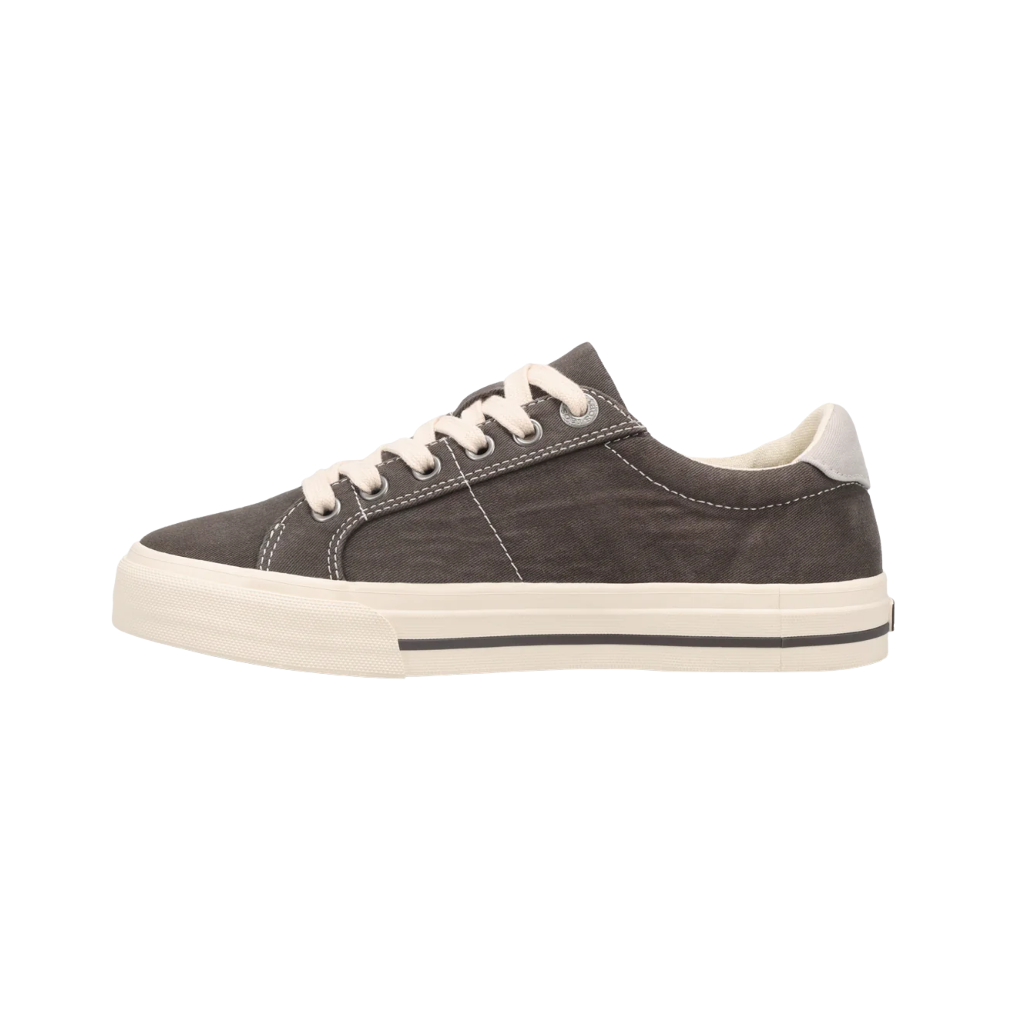 Side View of Women's Taos Z Soul in Graphite Light Grey Distressed – Featuring a comfortable, slip-on design with an elasticized side for a snug fit, this shoe is made for easy on and off while ensuring a secure, supportive feel throughout the day. 