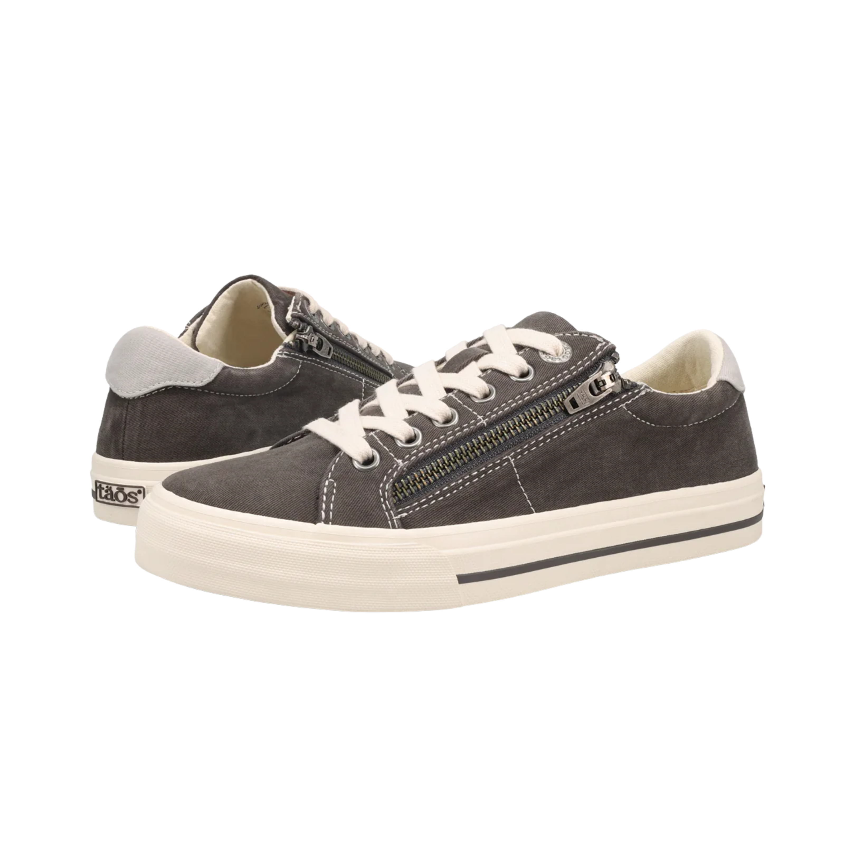 Angled View of Women's Taos Z Soul in Graphite Light Grey Distressed – Featuring a cushioned footbed with arch support, this shoe provides all-day comfort and support for those on their feet for extended periods. The padded interior ensures that your feet stay comfortable, making this shoe perfect for both busy days and casual outings.