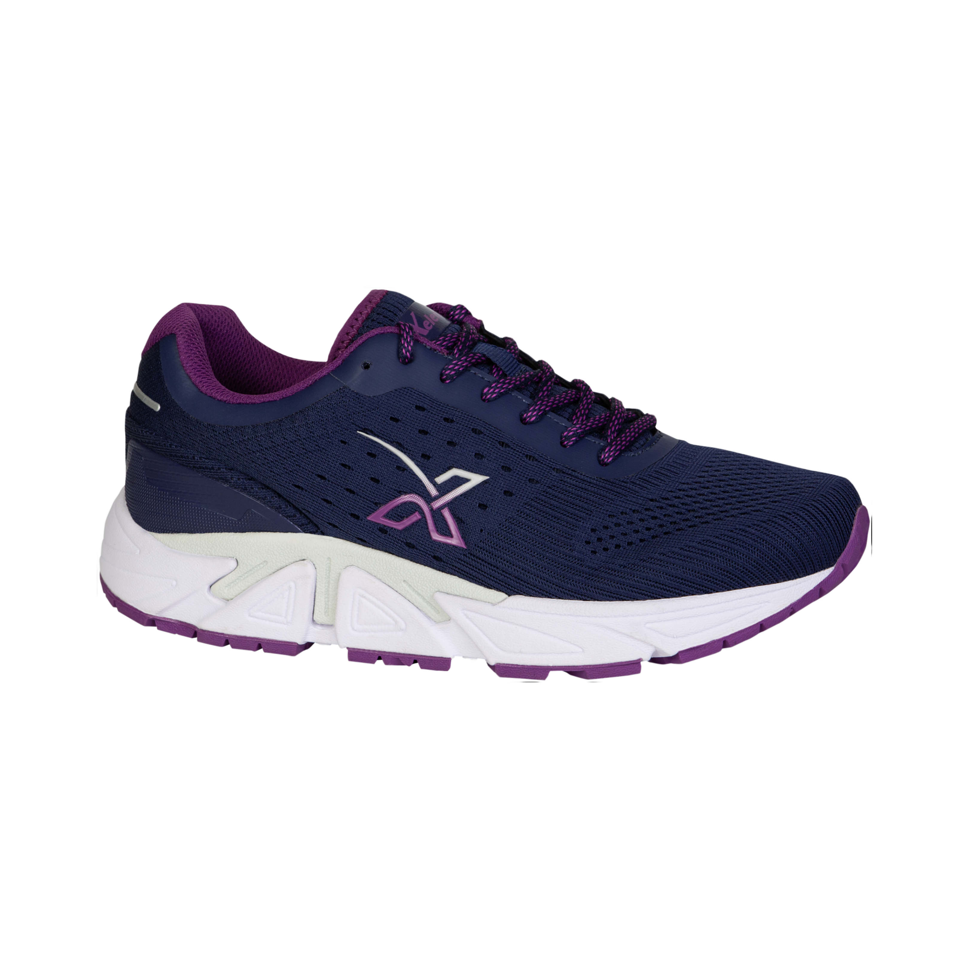 Side view of Women’s Xelero Genesis II in Navy/Amethyst – featuring Xelero Motion Control Technology for stability, EVA midsole cushioning for responsive comfort, and a sleek design for modern aesthetics.